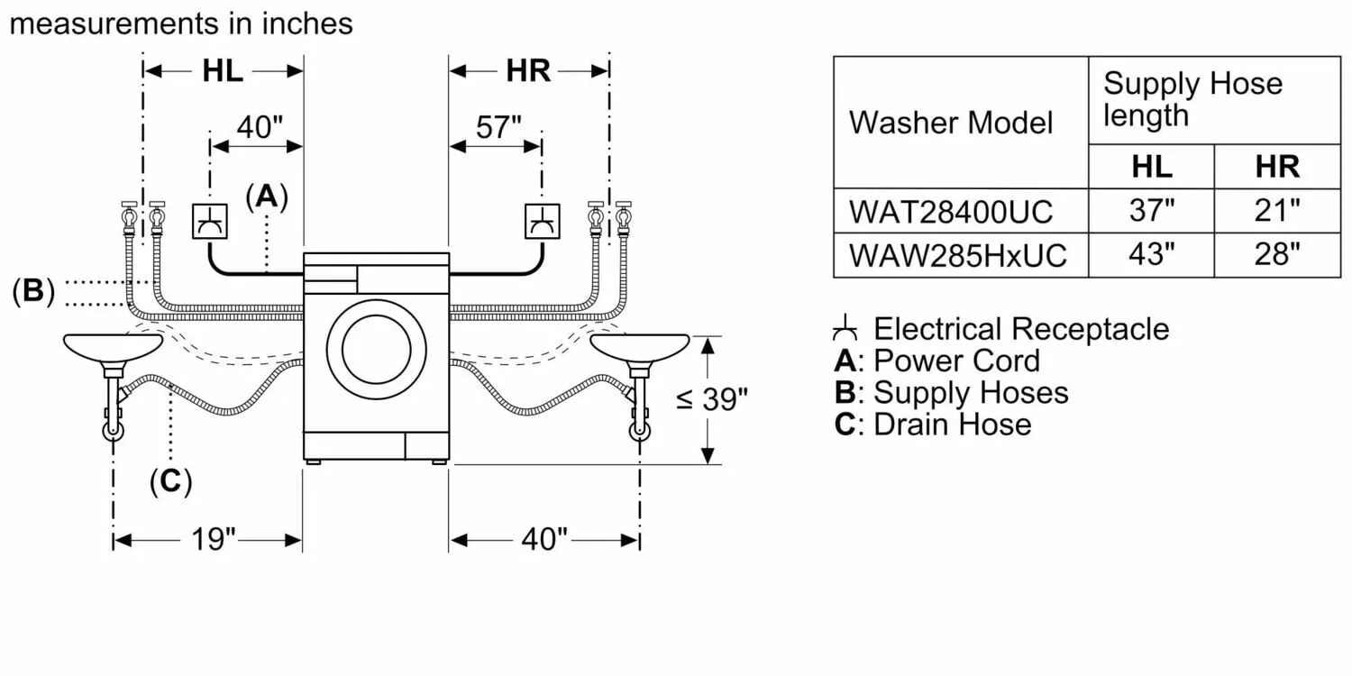 Bosch WAW285H1UC 500 Series Compact Washer 24'' 1400 Rpm Waw285H1Uc