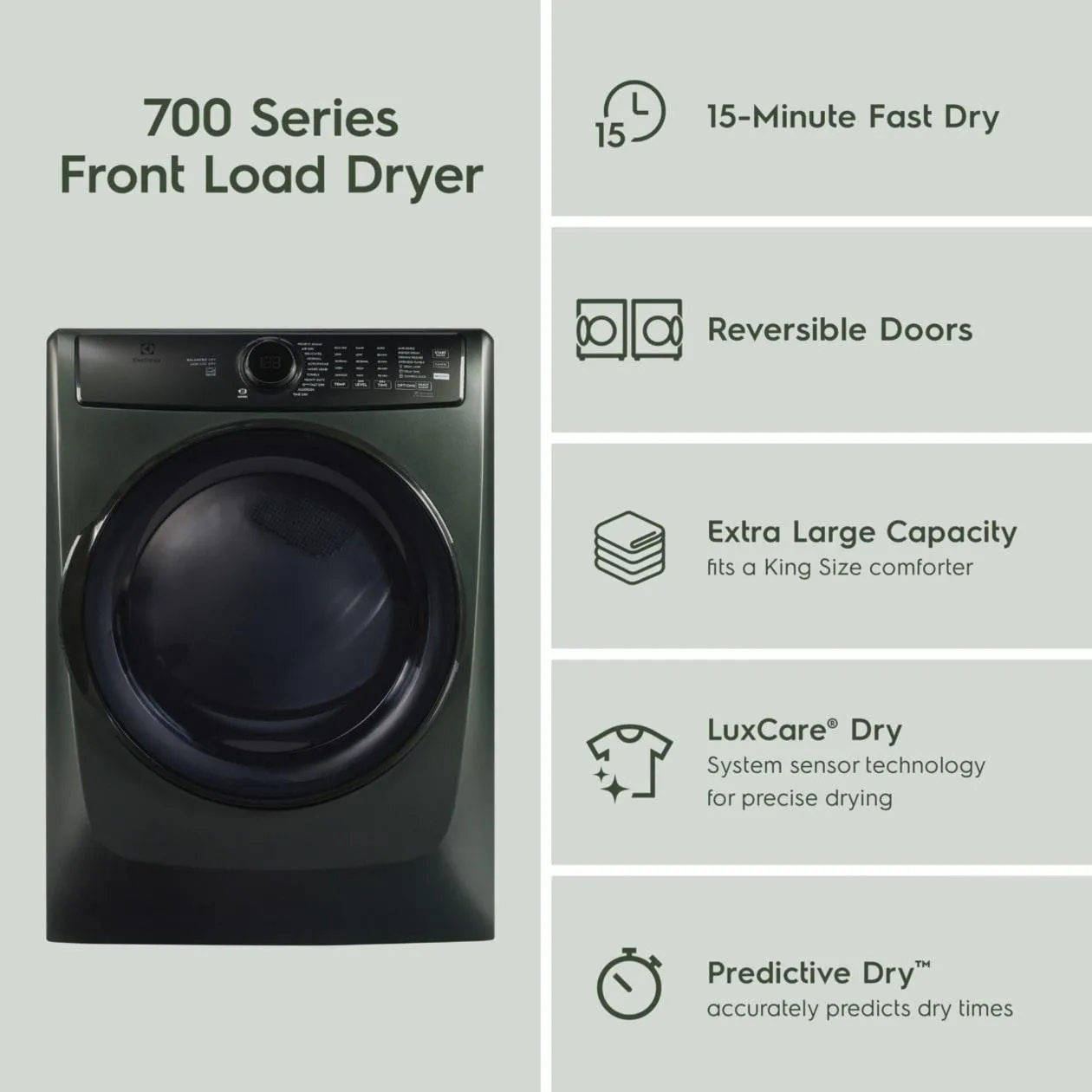 Electrolux ELFE7738AA Electrolux Front Load Perfect Steam&#8482; Electric Dryer With Balanced Dry&#8482; And Instant Refresh - 8.0 Cu. Ft.