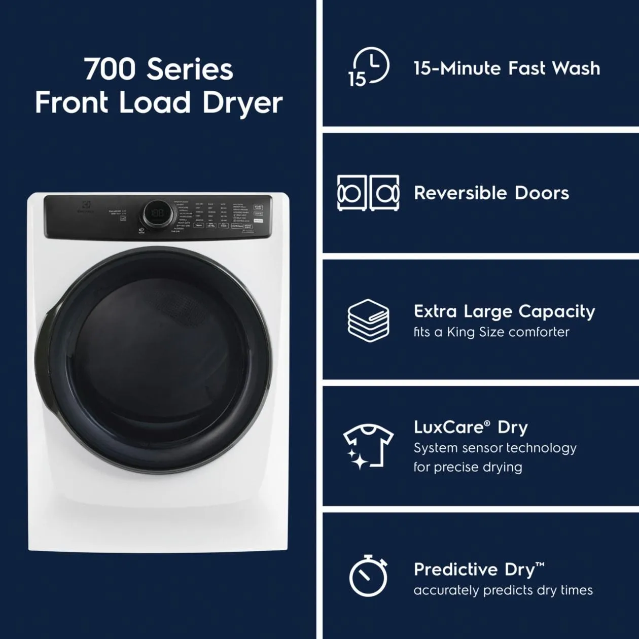 Electrolux ELFE7738AW Electrolux Front Load Perfect Steam&#8482; Electric Dryer With Balanced Dry&#8482; And Instant Refresh - 8.0 Cu. Ft.