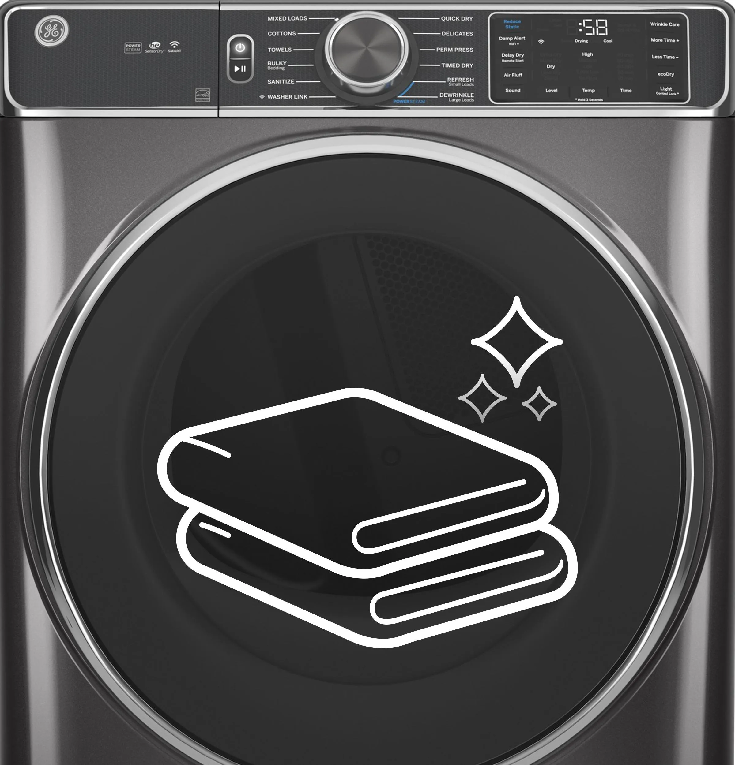 Ge Appliances GFD65ESSVWW Ge 7.8 Cu. Ft. Capacity Smart Front Load Electric Dryer With Steam And Sanitize Cycle