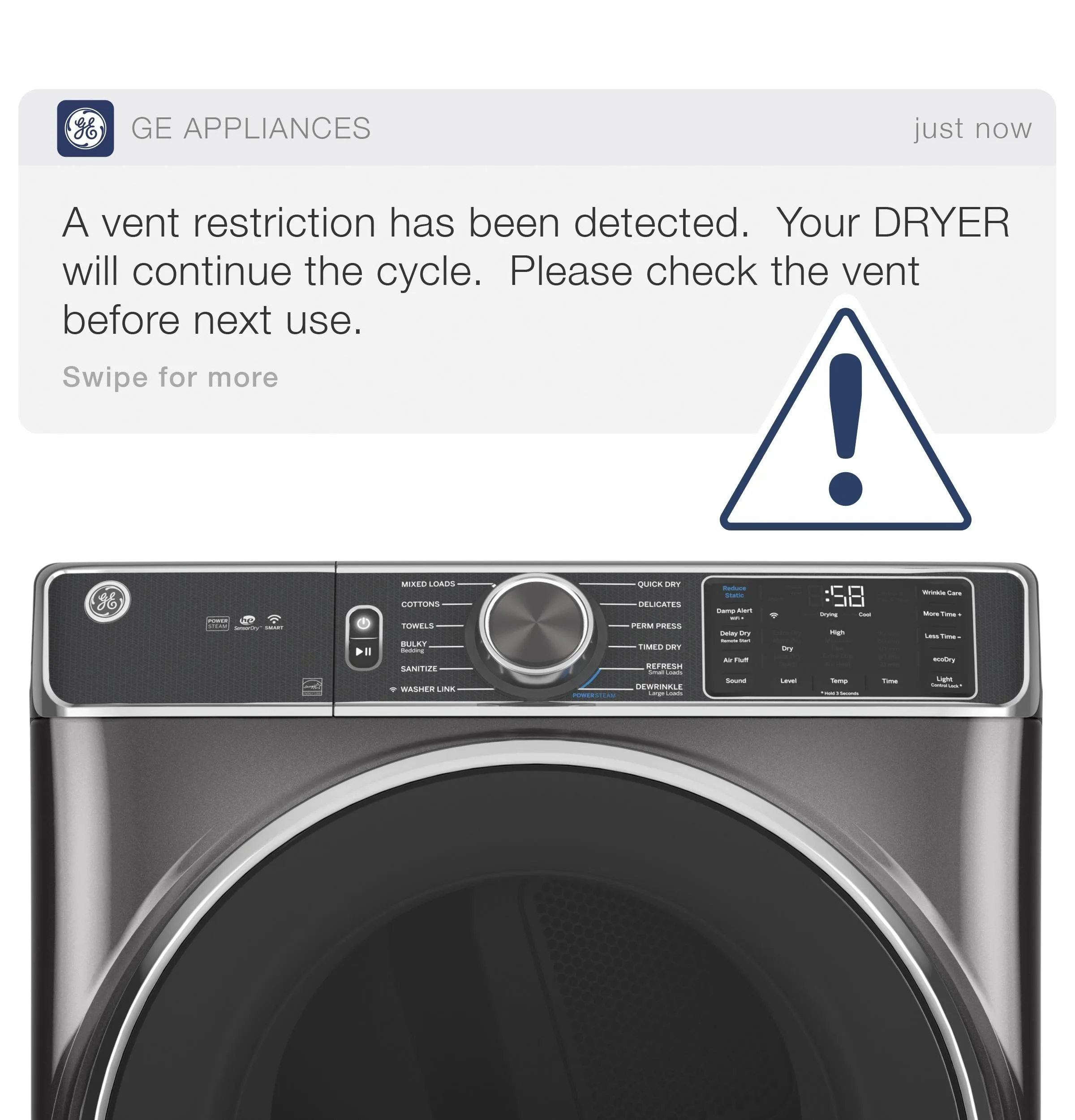 Ge Appliances GFD65ESSVWW Ge 7.8 Cu. Ft. Capacity Smart Front Load Electric Dryer With Steam And Sanitize Cycle