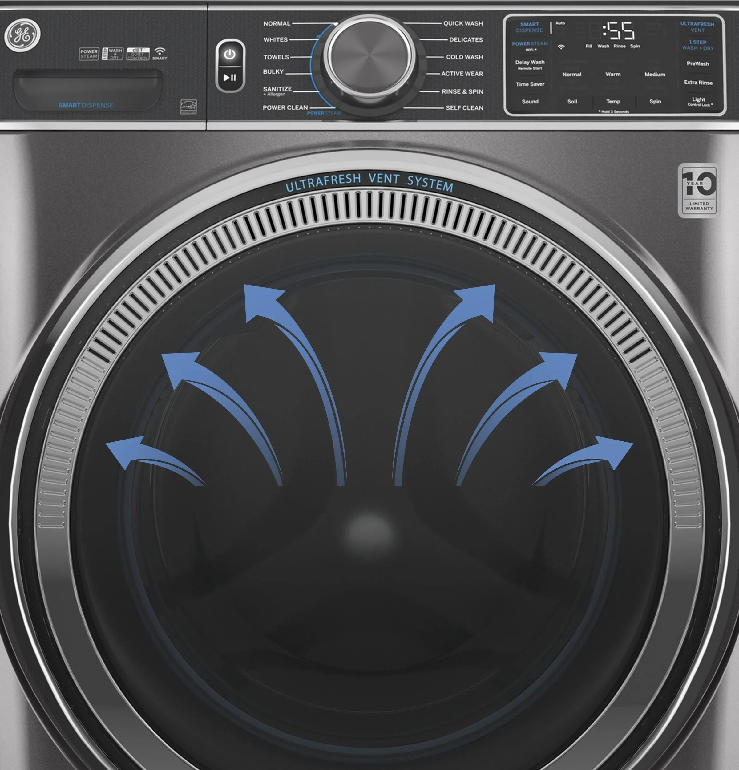 Ge Appliances GFW655SSVWW Ge 5.0 Cu. Ft. Capacity Smart Front Load Energy Star Steam Washer With Smartdispense&#8482; Ultrafresh Vent System With Odorblock&#8482; And Sanitize   Allergen
