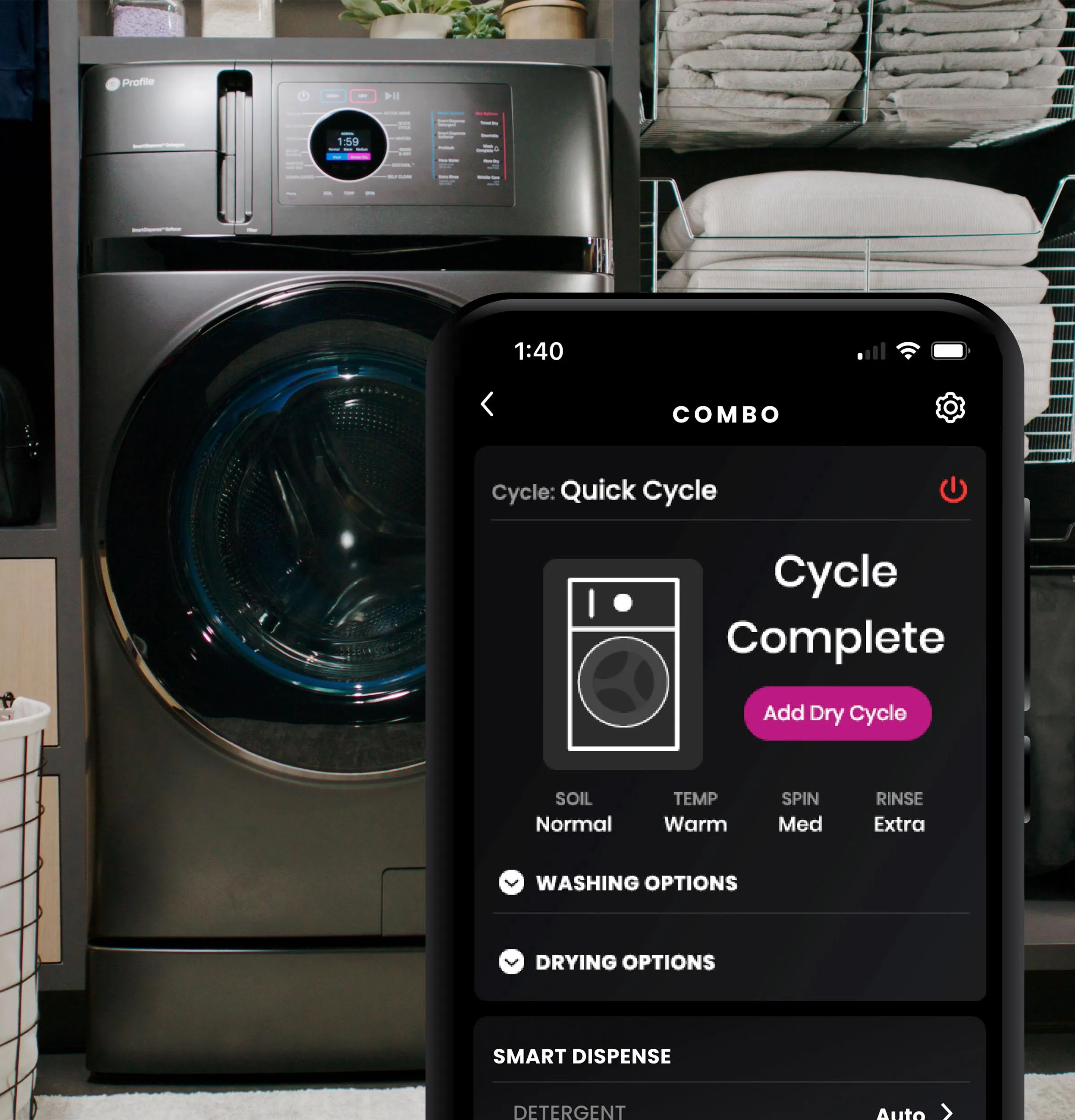 Ge Appliances PFQ97HSPVDS Ge Profile&#8482; 4.8 Cu. Ft. Capacity Ultrafast Combo With Ventless Heat Pump Technology Washer/Dryer