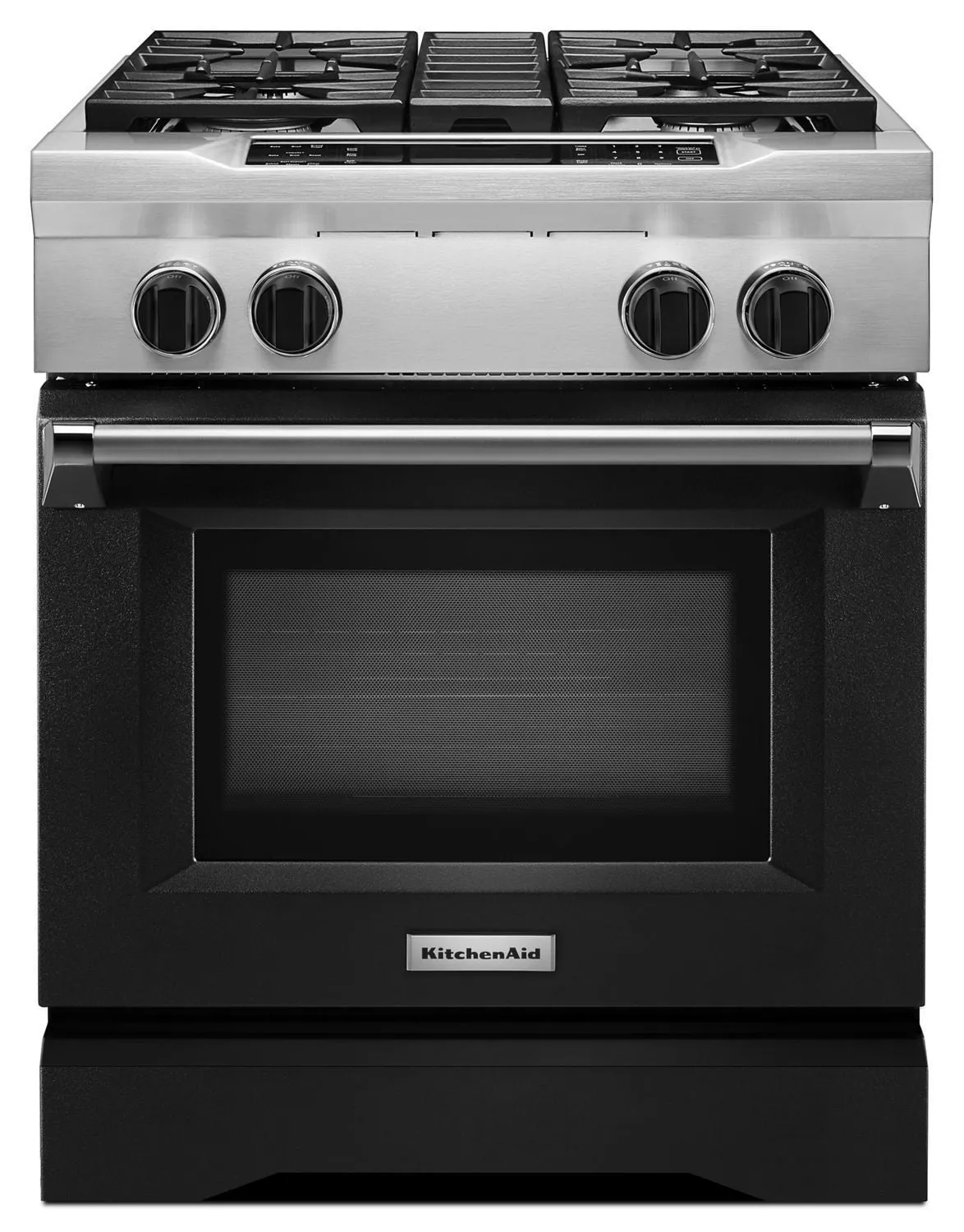 Kitchenaid KDRS407VBK 30'' 4-Burner Dual Fuel Freestanding Range. Commercial-Style Imperial Black