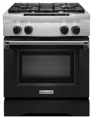 Kitchenaid KDRS407VBK 30'' 4-Burner Dual Fuel Freestanding Range. Commercial-Style Imperial Black