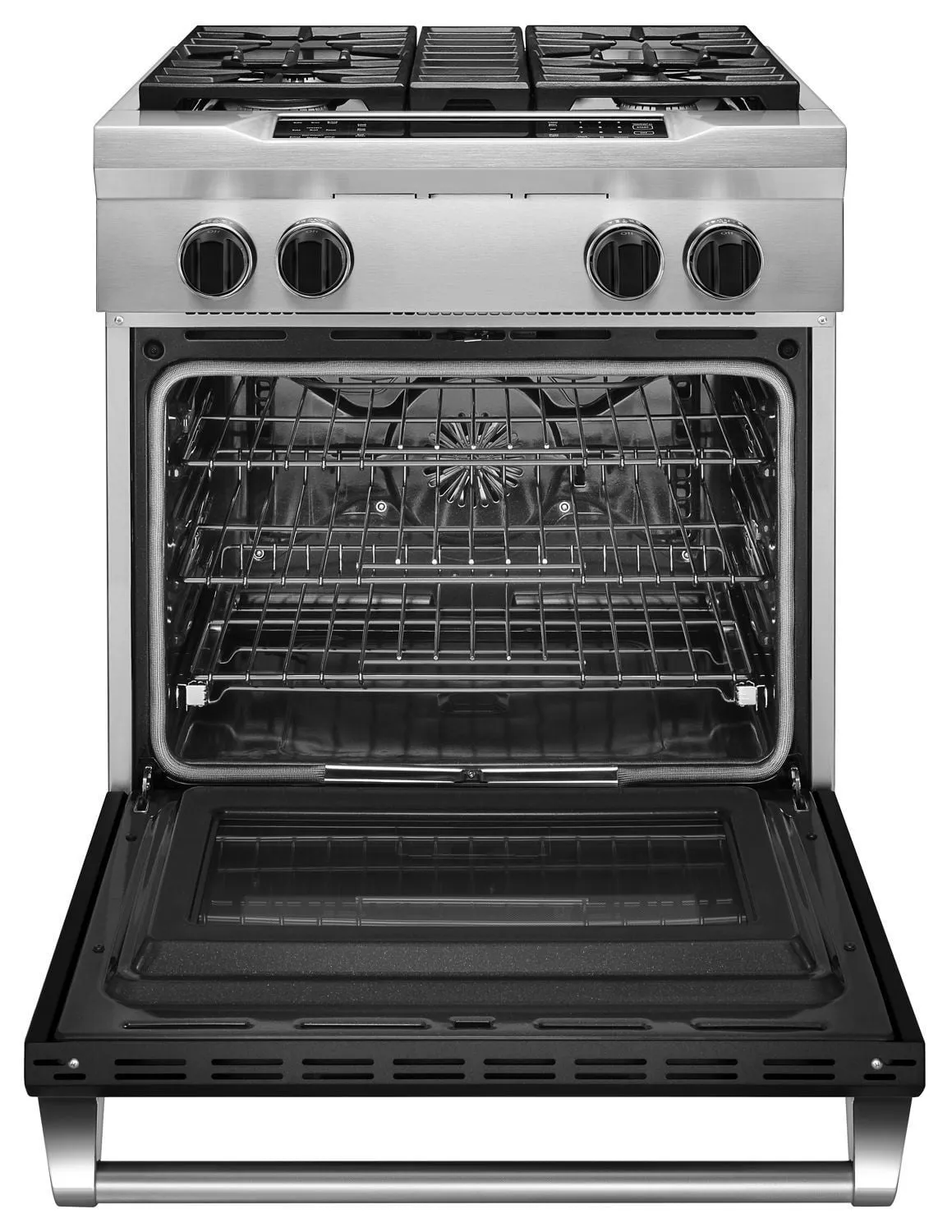 Kitchenaid KDRS407VBK 30'' 4-Burner Dual Fuel Freestanding Range. Commercial-Style Imperial Black