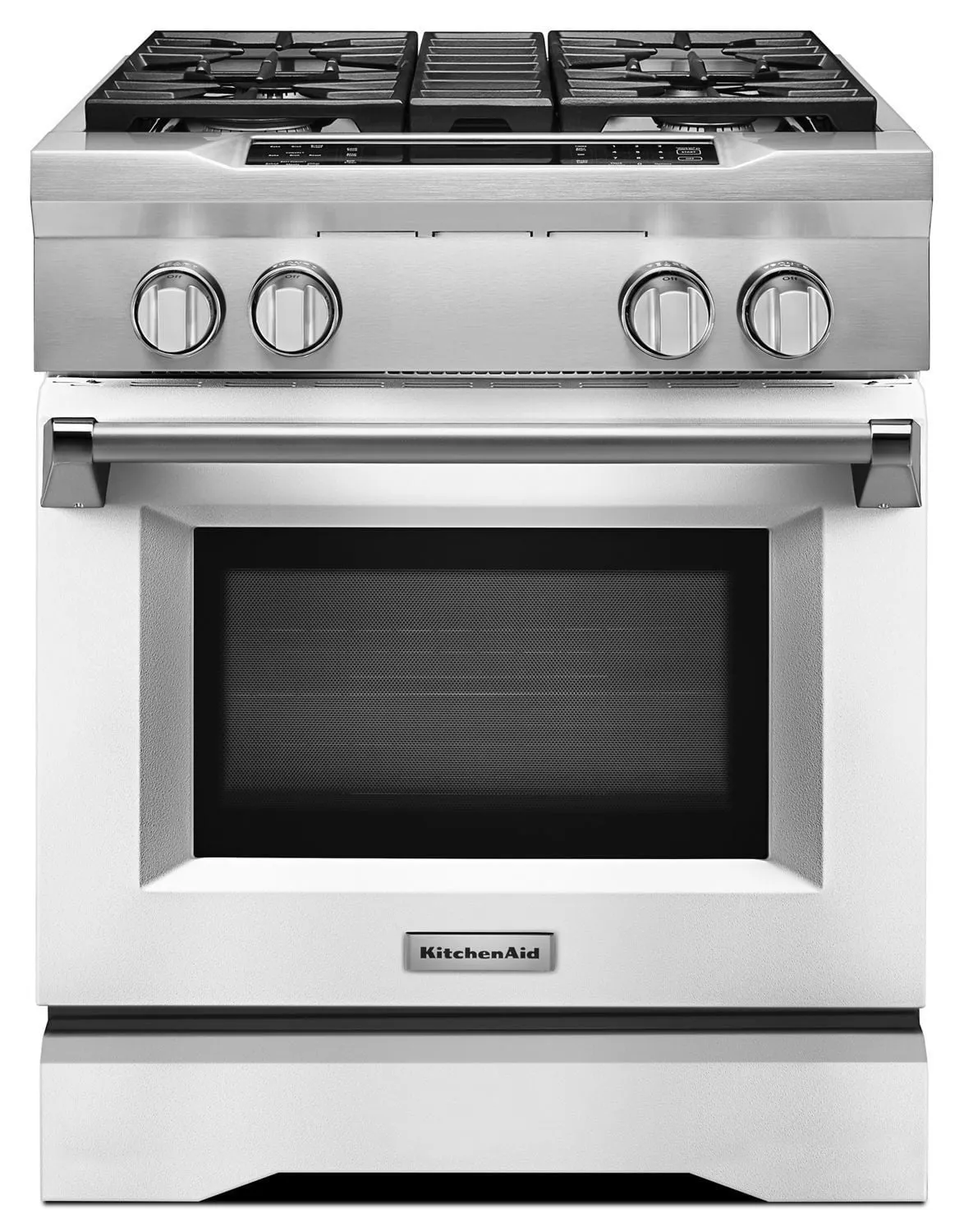 Kitchenaid KDRS407VMW 30'' 4-Burner Dual Fuel Freestanding Range. Commercial-Style Imperial White
