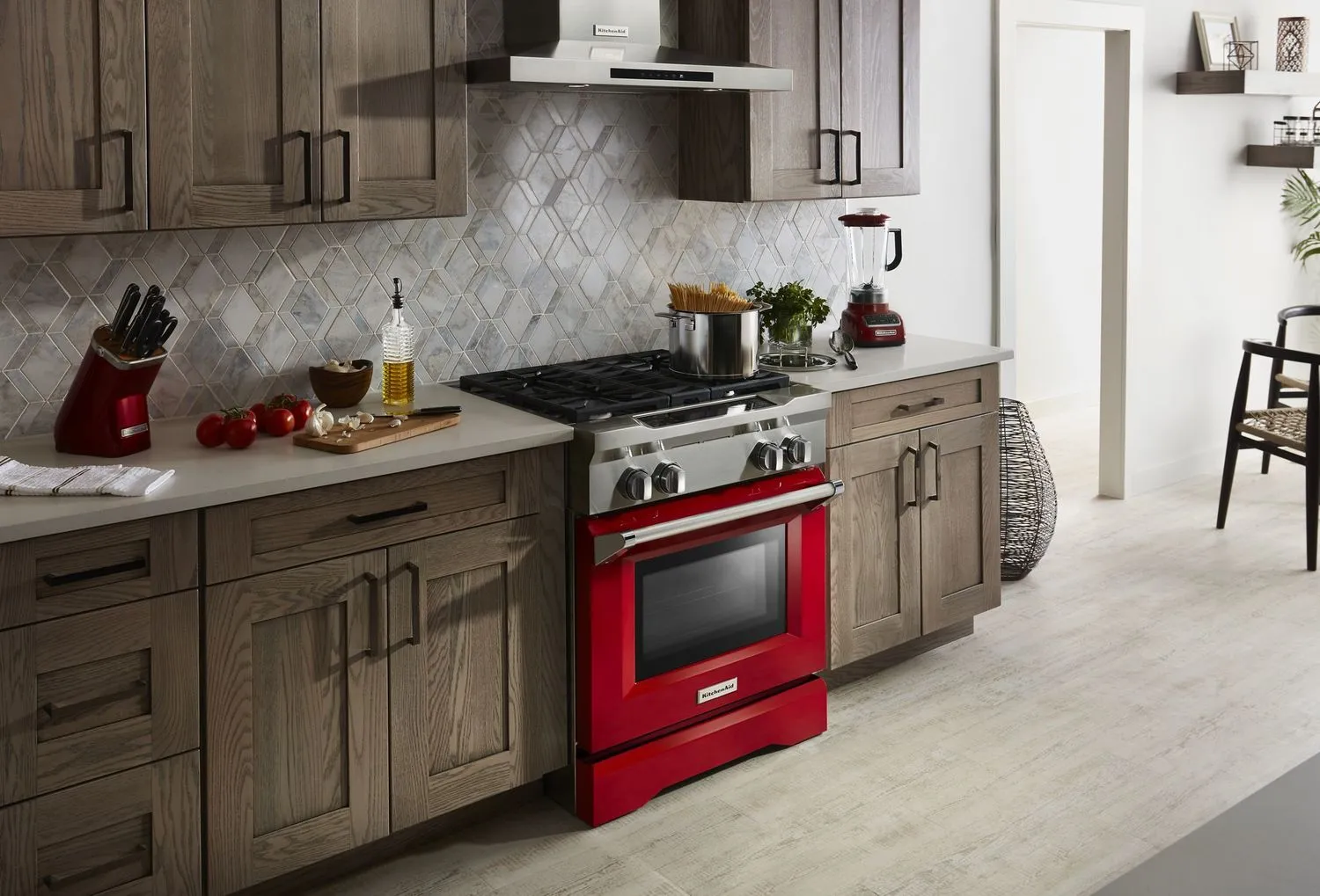 Kitchenaid KDRS407VSD 30'' 4-Burner Dual Fuel Freestanding Range. Commercial-Style Signature Red
