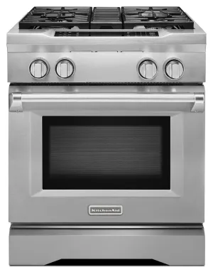 Kitchenaid KDRS407VSS 30'' 4-Burner Dual Fuel Freestanding Range. Commercial-Style Stainless Steel