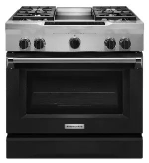Kitchenaid KDRS463VBK 36'' 4-Burner With Griddle. Dual Fuel Freestanding Range. Commercial-Style - Imperial Black