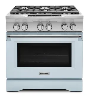 Kitchenaid KDRS467VMB Limited Edition Kitchenaid 36'' 6-Burner Dual Fuel Freestanding Range. Commercial-Style - Misty Blue