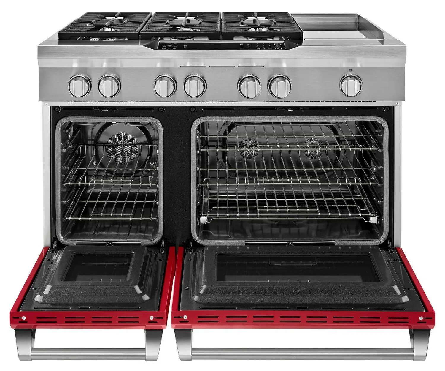 Kitchenaid KDRS483VSD 48'' 6-Burner With Griddle. Dual Fuel Freestanding Range. Commercial-Style Signature Red