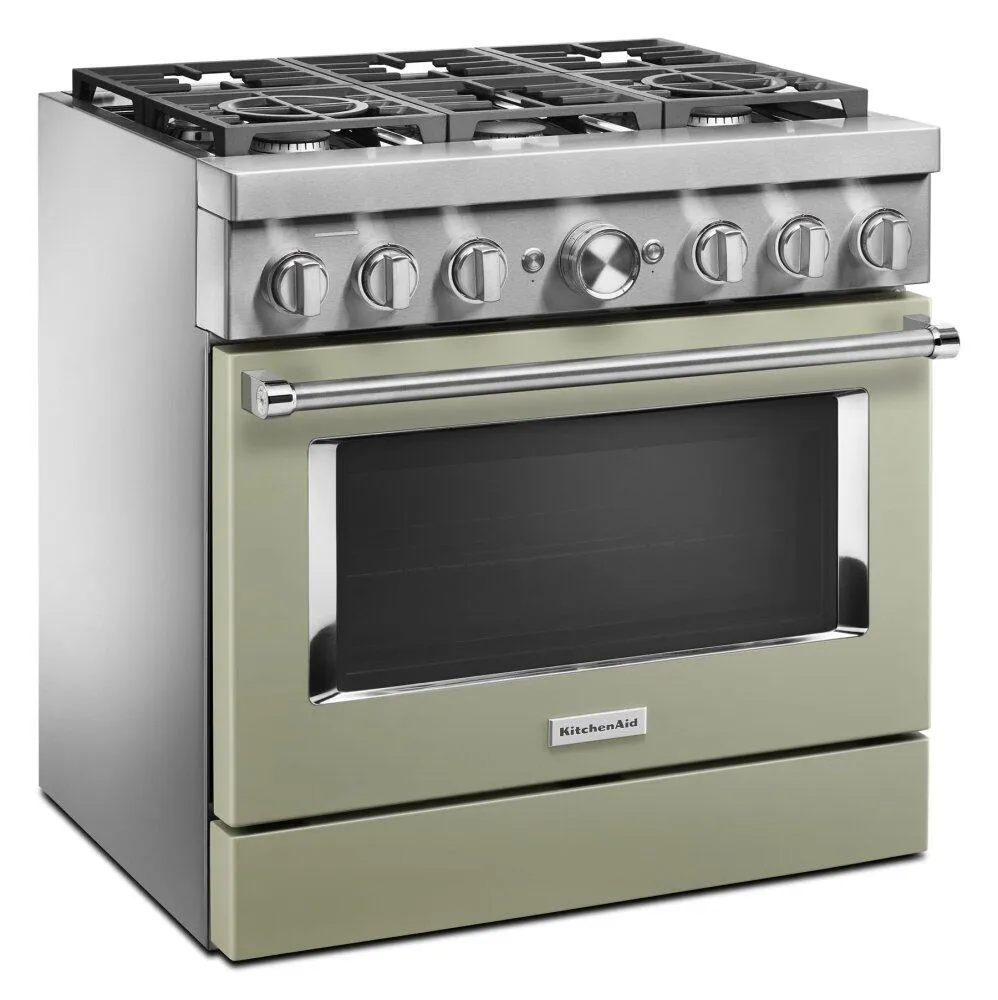 Kitchenaid KFDC506JAV Kitchenaid 36'' Smart Commercial-Style Dual Fuel Range With 6 Burners - Avocado Cream