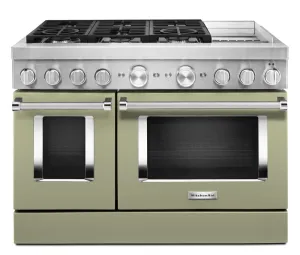 Kitchenaid KFDC558JAV Kitchenaid 48'' Smart Commercial-Style Dual Fuel Range With Griddle - Avocado Cream