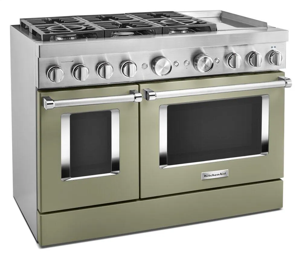 Kitchenaid KFDC558JAV Kitchenaid 48'' Smart Commercial-Style Dual Fuel Range With Griddle - Avocado Cream