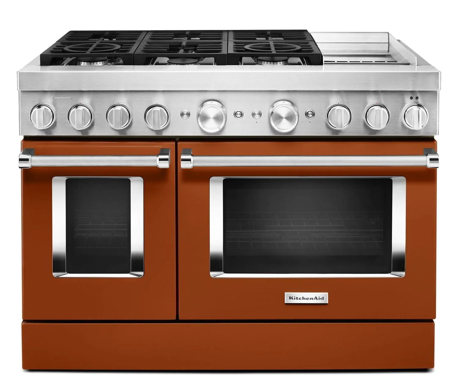 Kitchenaid KFDC558JSC Kitchenaid 48'' Smart Commercial-Style Dual Fuel Range With Griddle Scorched Orange