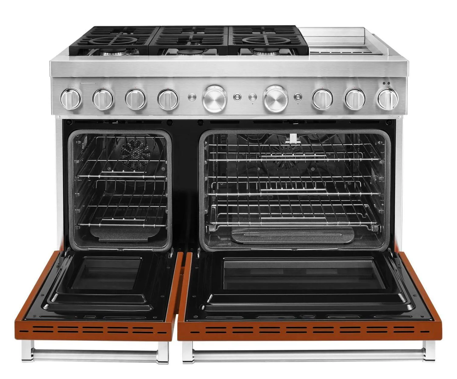 Kitchenaid KFDC558JSC Kitchenaid 48'' Smart Commercial-Style Dual Fuel Range With Griddle Scorched Orange