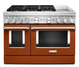 Kitchenaid KFDC558JSC Kitchenaid 48'' Smart Commercial-Style Dual Fuel Range With Griddle Scorched Orange
