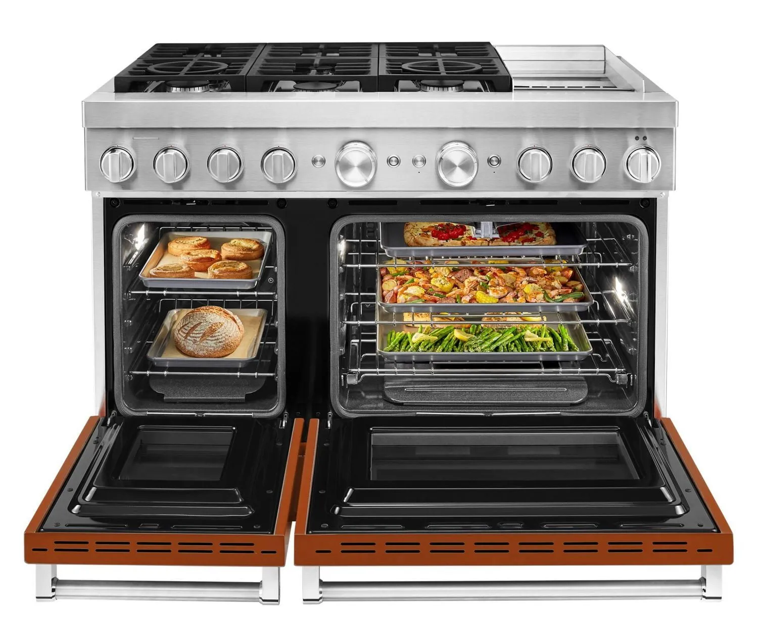 Kitchenaid KFDC558JSC Kitchenaid 48'' Smart Commercial-Style Dual Fuel Range With Griddle Scorched Orange