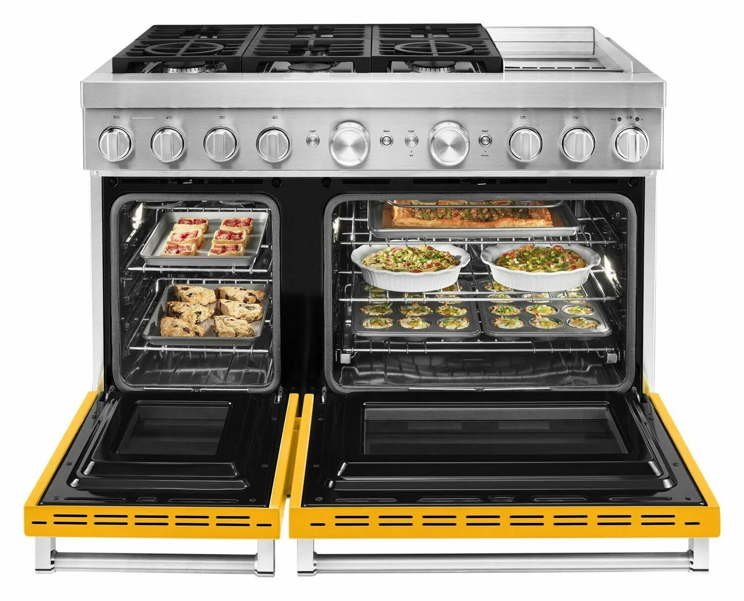 Kitchenaid KFDC558JYP Kitchenaid 48'' Smart Commercial-Style Dual Fuel Range With Griddle - Yellow Pepper