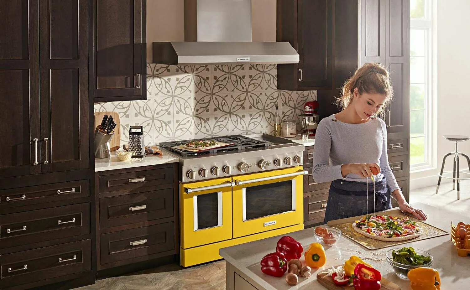 Kitchenaid KFDC558JYP Kitchenaid 48'' Smart Commercial-Style Dual Fuel Range With Griddle - Yellow Pepper