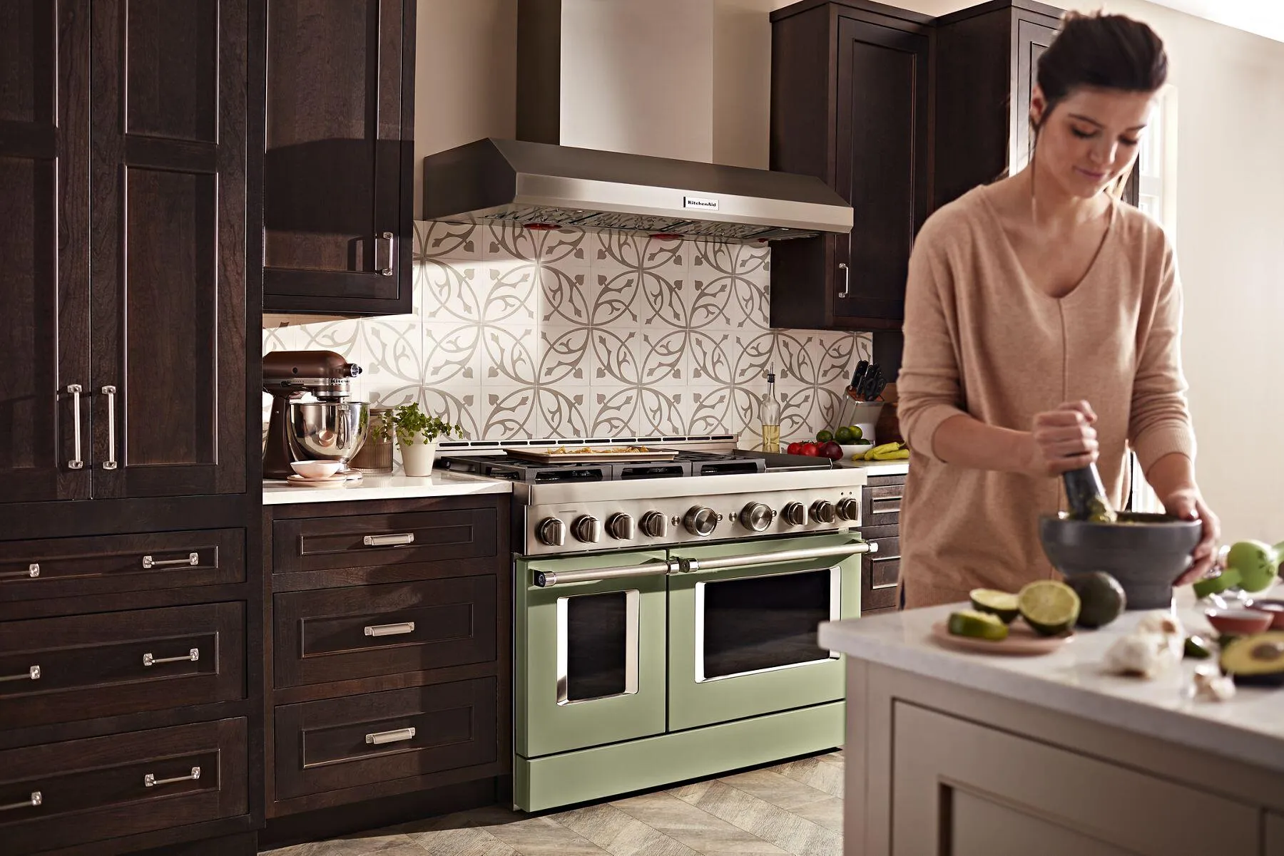 Kitchenaid KFGC558JAV Kitchenaid 48'' Smart Commercial-Style Gas Range With Griddle - Avocado Cream