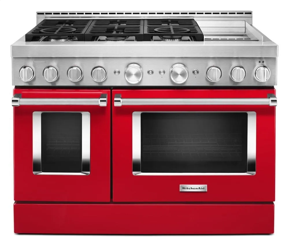 Kitchenaid KFGC558JPA Kitchenaid 48'' Smart Commercial-Style Gas Range With Griddle - Passion Red