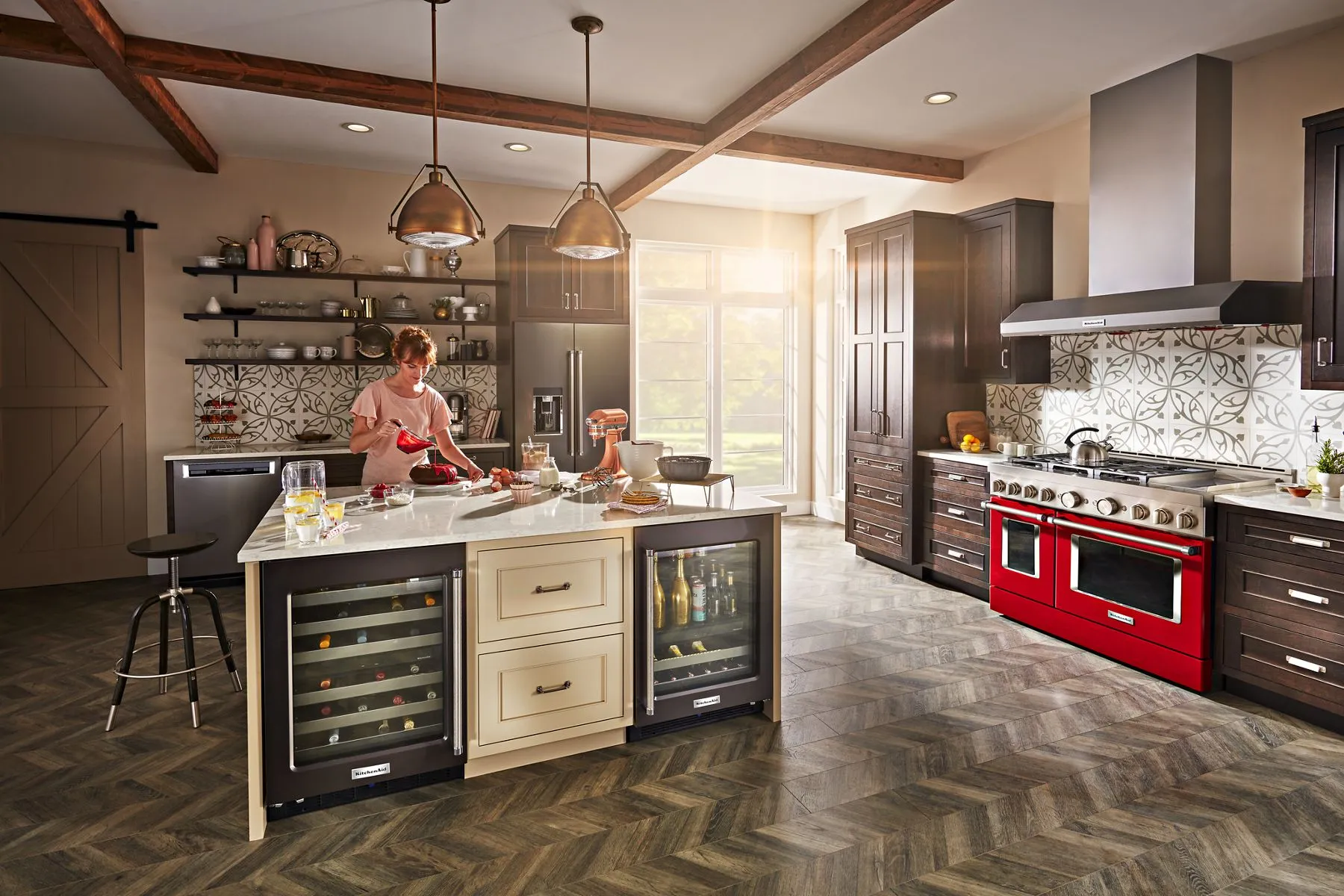 Kitchenaid KFGC558JPA Kitchenaid 48'' Smart Commercial-Style Gas Range With Griddle - Passion Red
