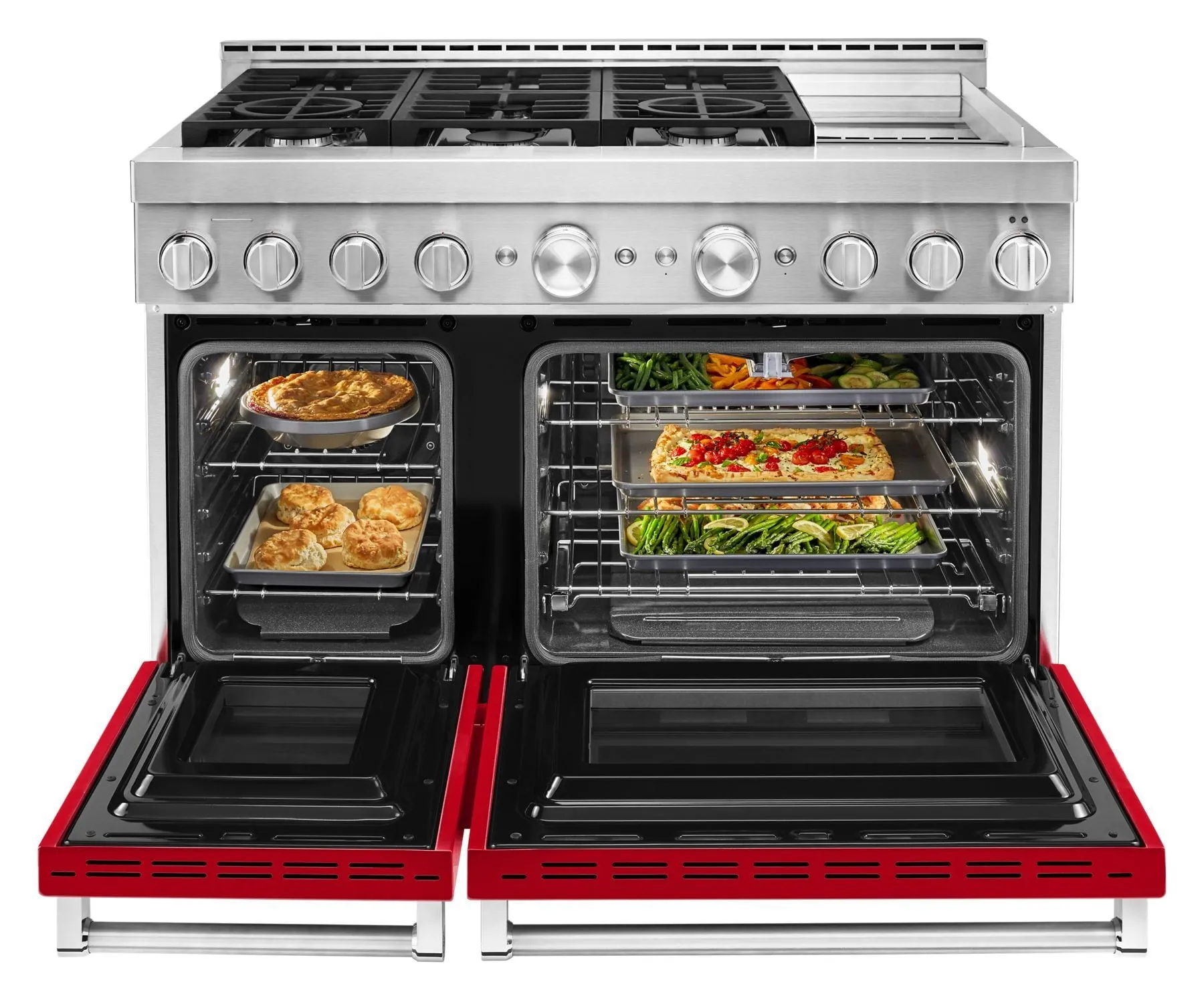 Kitchenaid KFGC558JPA Kitchenaid 48'' Smart Commercial-Style Gas Range With Griddle - Passion Red