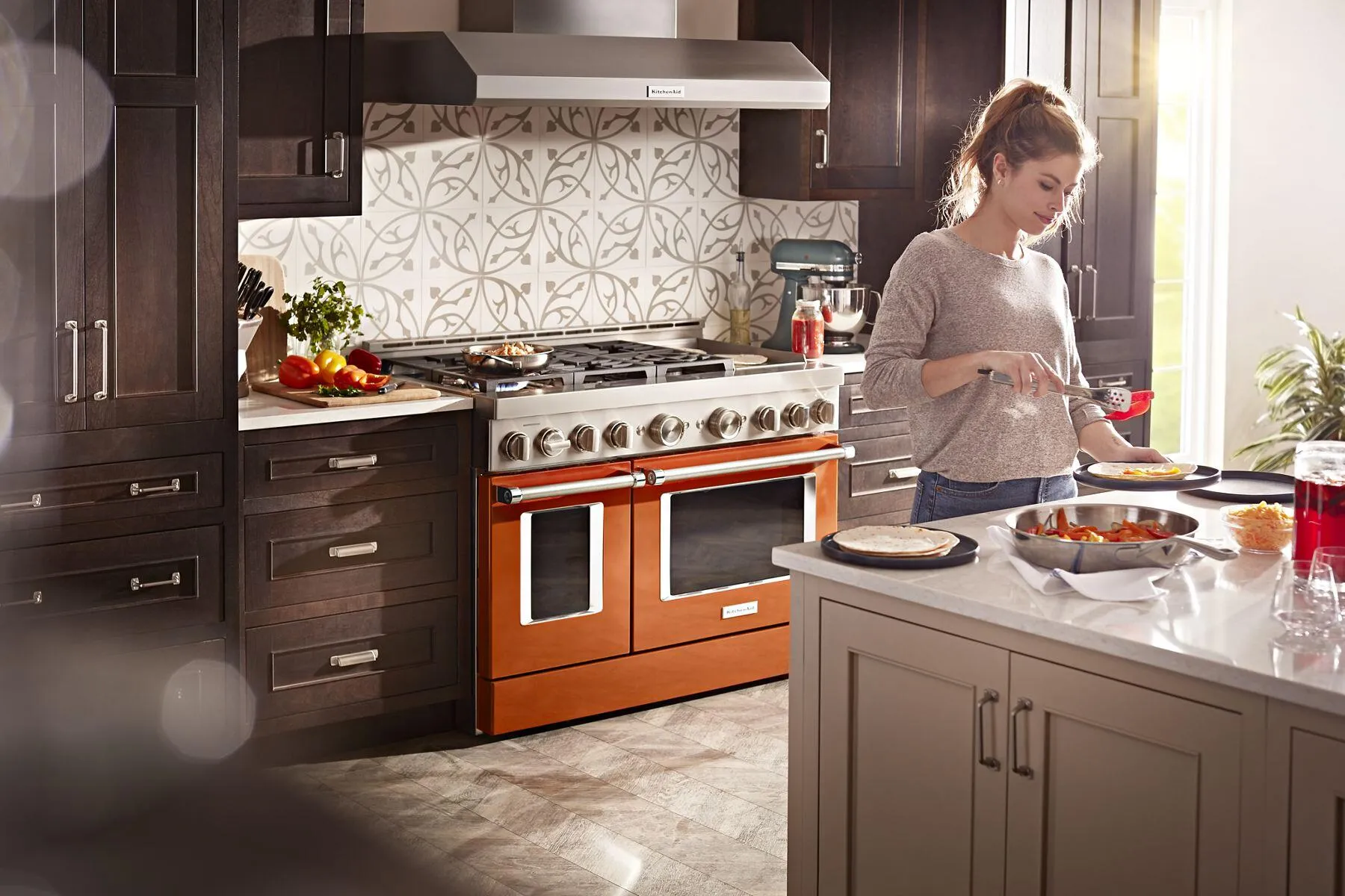 Kitchenaid KFGC558JSC Kitchenaid 48'' Smart Commercial-Style Gas Range With Griddle - Scorched Orange