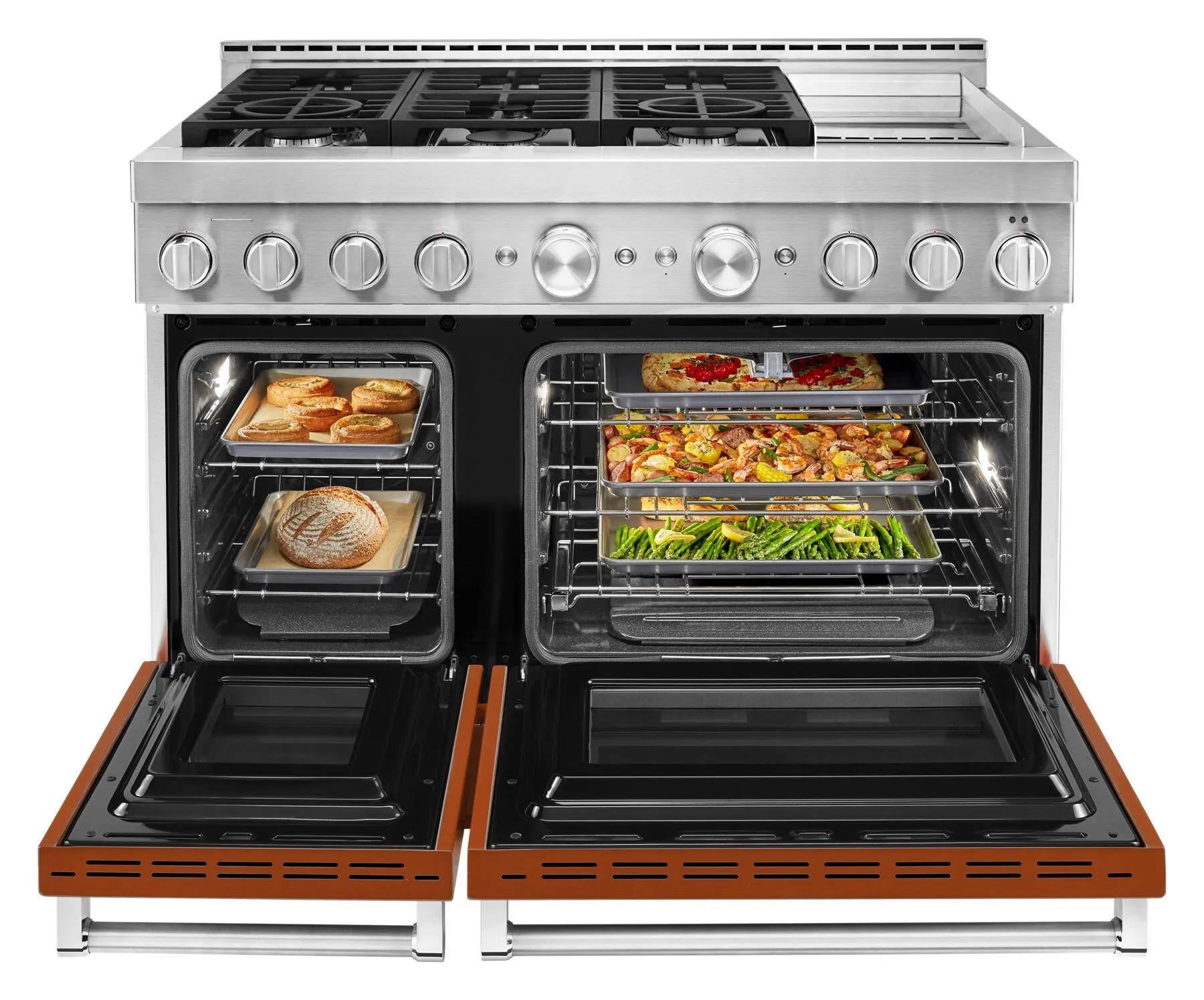 Kitchenaid KFGC558JSC Kitchenaid 48'' Smart Commercial-Style Gas Range With Griddle - Scorched Orange