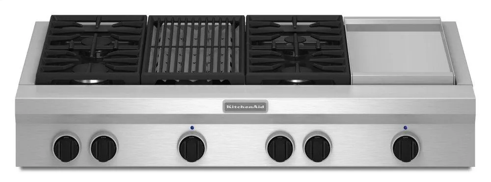 Kitchenaid KGCU484VSS 48-Inch 4 Burner Gas Rangetop. Commercial-Style - Stainless Steel