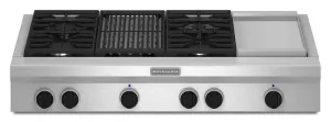 Kitchenaid KGCU484VSS 48-Inch 4 Burner Gas Rangetop. Commercial-Style - Stainless Steel