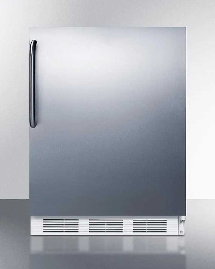 Summit CT661WSSTB Freestanding Counter Height Refrigerator-Freezer For Residential Use. Cycle Defrost With A Stainless Steel Wrapped Door. Towel Bar Handle. And White Cabinet