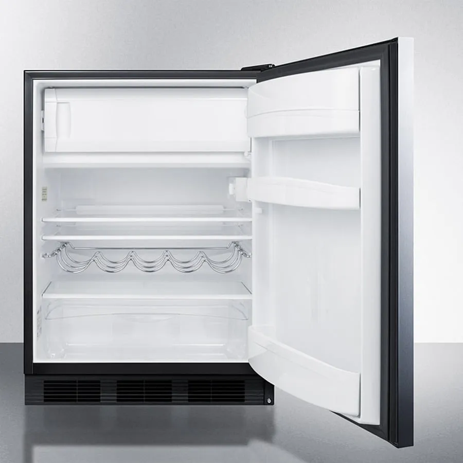 Summit CT663BKSSHH Freestanding Counter Height Refrigerator-Freezer For Residential Use. Cycle Defrost With A Stainless Steel Wrapped Door. Towel Bar Handle. And Black Cabinet