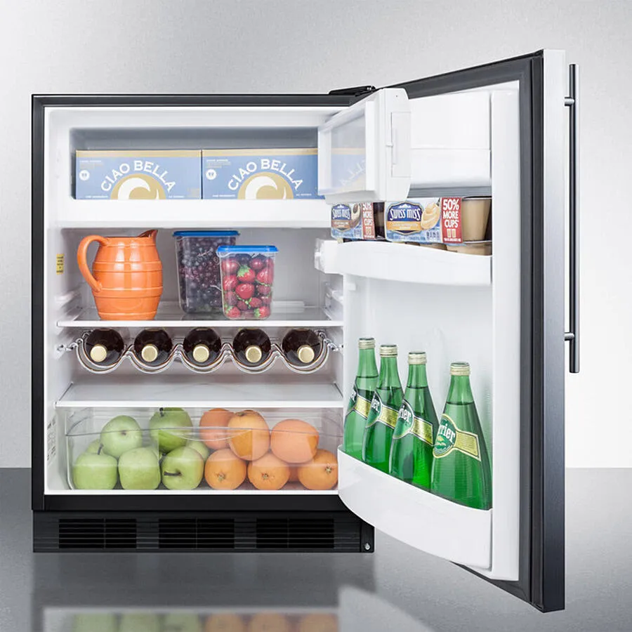 Summit CT663BKSSHV Freestanding Counter Height Refrigerator-Freezer For Residential Use. Cycle Defrost With A Stainless Steel Wrapped Door. Thin Handle. And White Cabinet