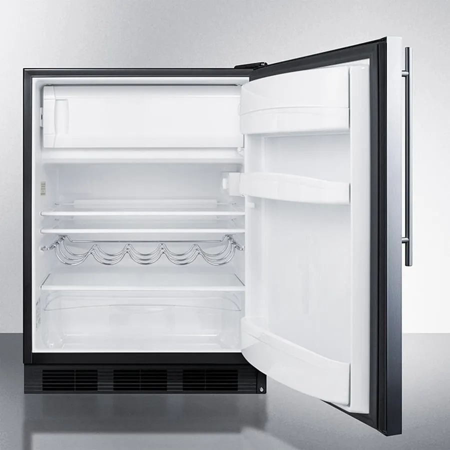 Summit CT663BKSSHV Freestanding Counter Height Refrigerator-Freezer For Residential Use. Cycle Defrost With A Stainless Steel Wrapped Door. Thin Handle. And White Cabinet