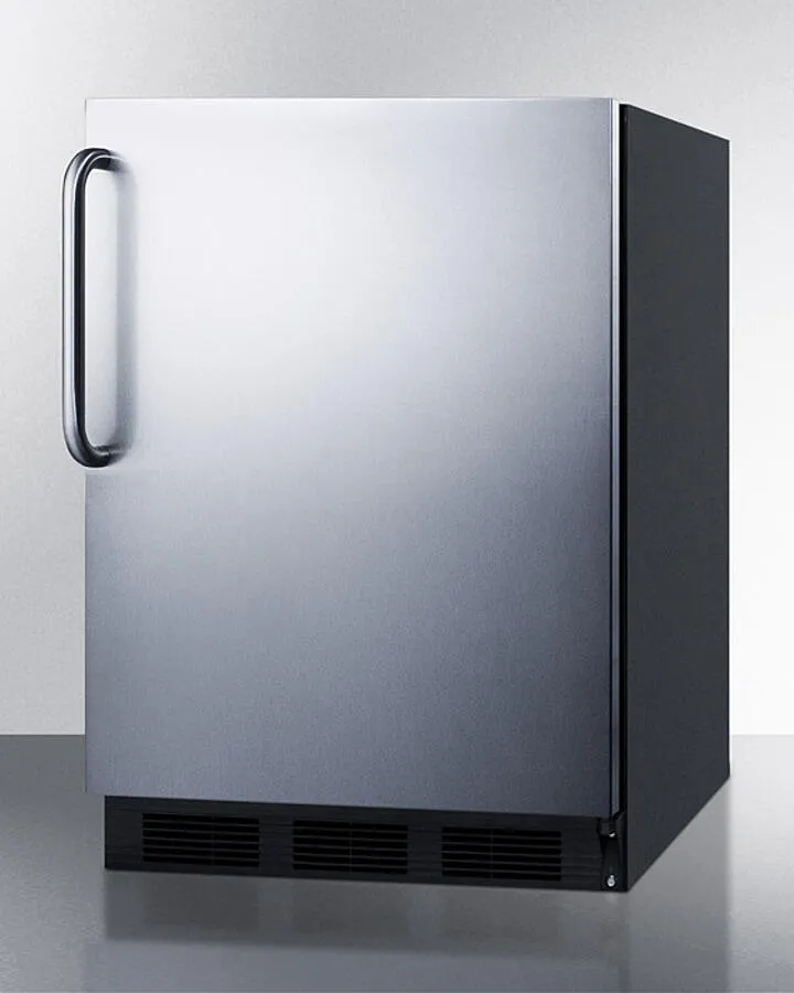 Summit CT663BKSSTB Freestanding Counter Height Refrigerator-Freezer For Residential Use. Cycle Defrost With A Stainless Steel Wrapped Door. Towel Bar Handle. And Black Cabinet
