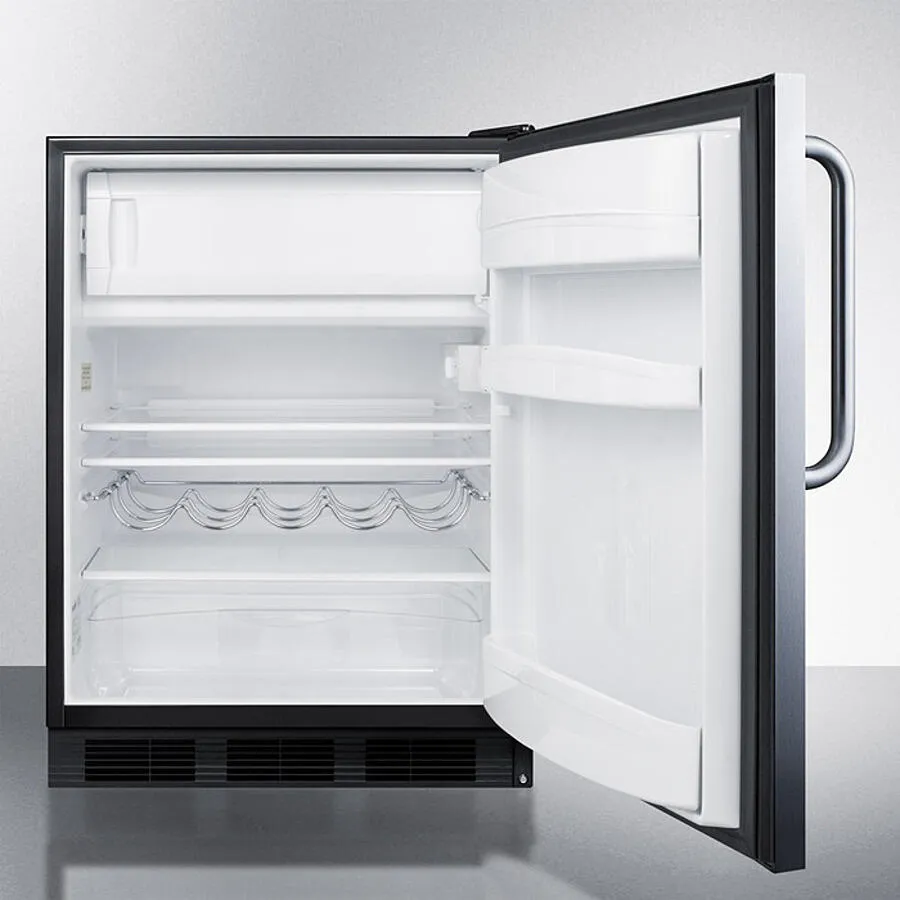 Summit CT663BKSSTB Freestanding Counter Height Refrigerator-Freezer For Residential Use. Cycle Defrost With A Stainless Steel Wrapped Door. Towel Bar Handle. And Black Cabinet