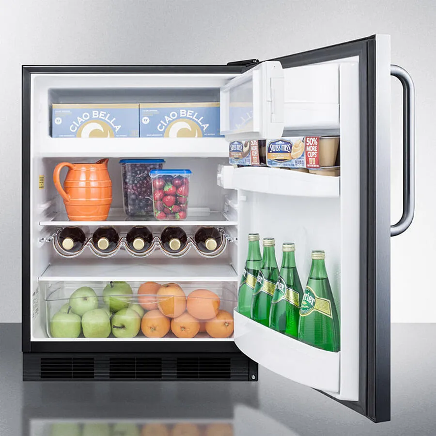 Summit CT663BKSSTB Freestanding Counter Height Refrigerator-Freezer For Residential Use. Cycle Defrost With A Stainless Steel Wrapped Door. Towel Bar Handle. And Black Cabinet
