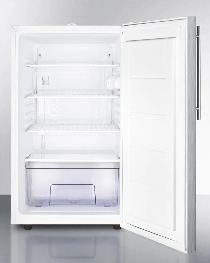 Summit FF511L7SSHV Commercially Listed 20 Wide Counter Height All-Refrigerator. Auto Defrost With A Lock. Stainless Steel Door. Thin Handle. And White Cabinet