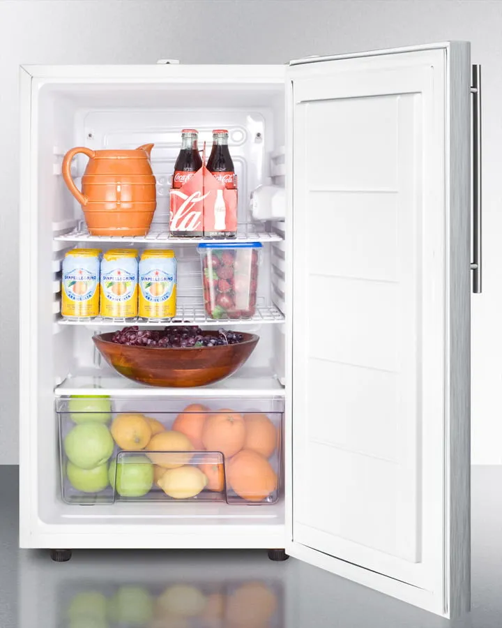 Summit FF511L7SSHVADA Commercially Listed Ada Compliant 20 Wide Counter Height All-Refrigerator. Auto Defrost W/Lock. Stainless Steel Door. Thin Handle. And White Cabinet