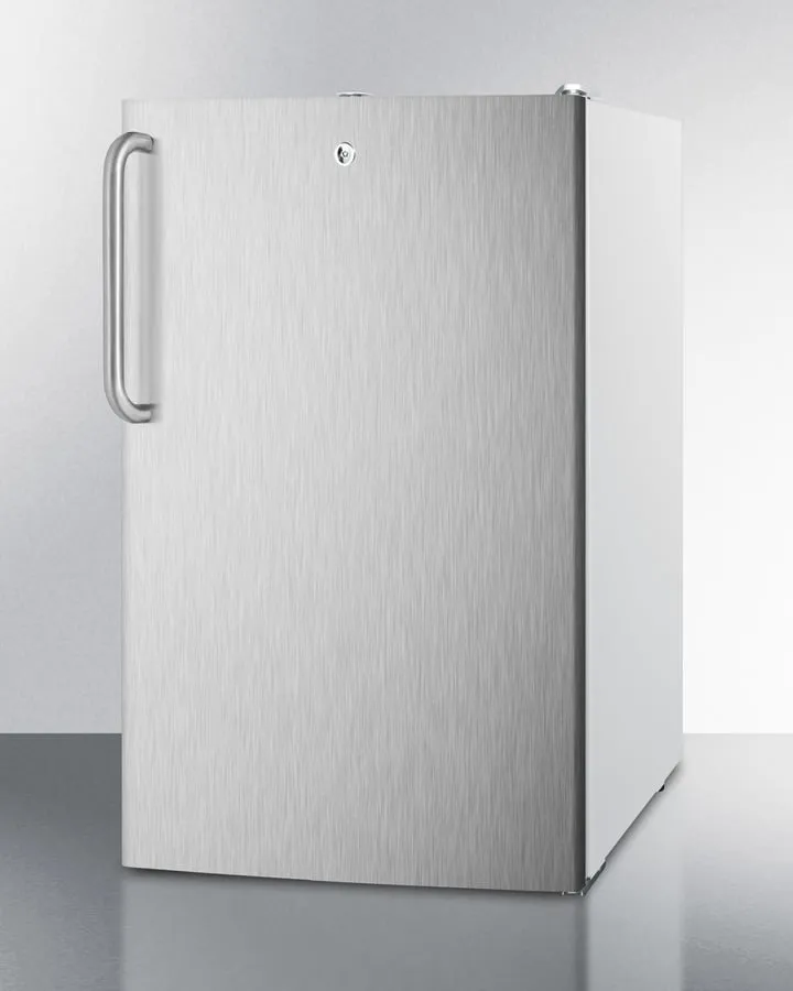 Summit FF511L7SSTBADA Commercially Listed Ada Compliant 20 Wide Counter Height All-Refrigerator. Auto Defrost With A Lock. Stainless Steel Door. Towel Bar Handle. And White Cabinet