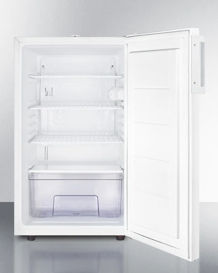 Summit FF511LBI7 Commercially Listed 20 Wide Built-In Undercounter All-Refrigerator. Auto Defrost With A Lock And White Finish