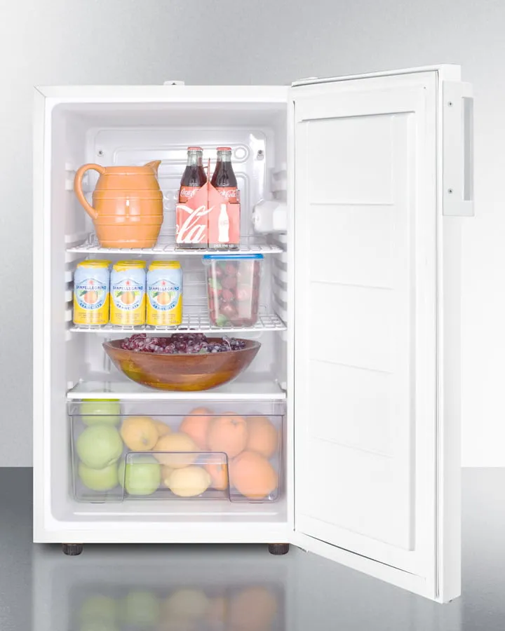 Summit FF511LBI7 Commercially Listed 20 Wide Built-In Undercounter All-Refrigerator. Auto Defrost With A Lock And White Finish