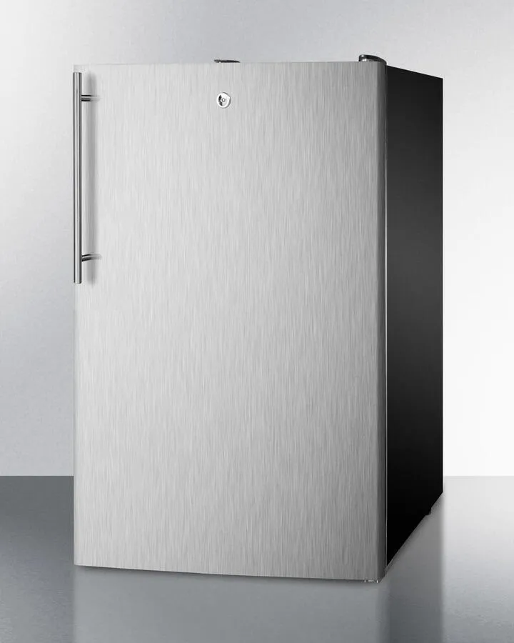 Summit FF521BL7SSHV Commercially Listed 20 Wide Counter Height All-Refrigerator. Auto Defrost With A Lock. Stainless Steel Door. Thin Handle. And Black Cabinet