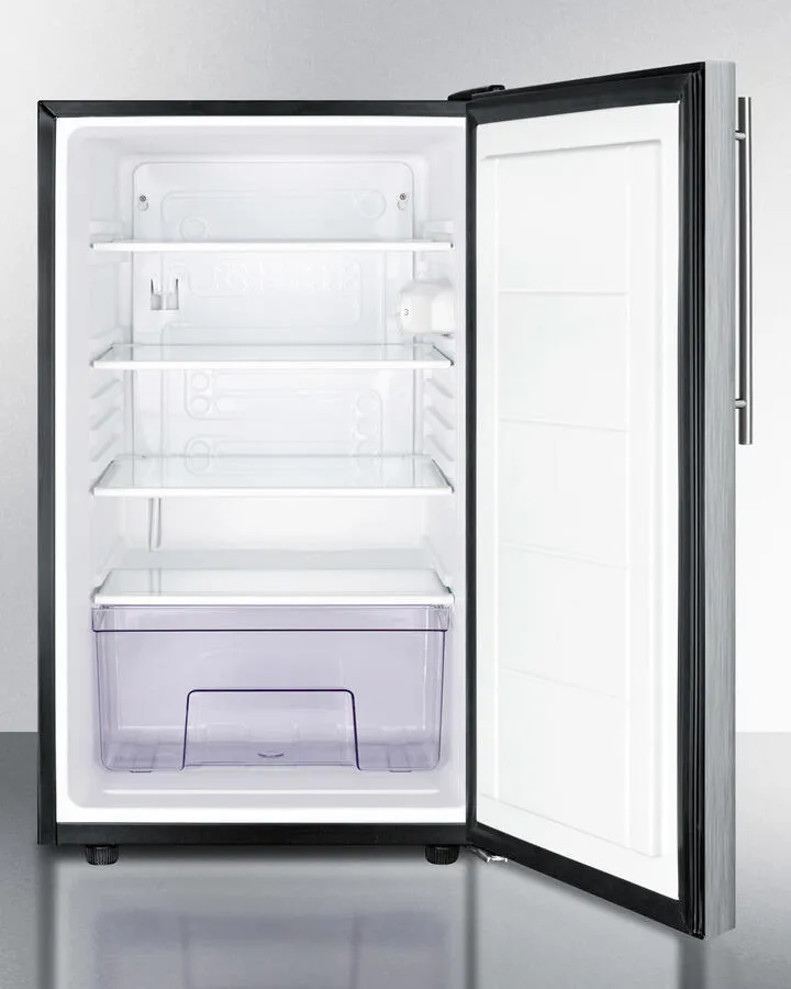 Summit FF521BL7SSHV Commercially Listed 20 Wide Counter Height All-Refrigerator. Auto Defrost With A Lock. Stainless Steel Door. Thin Handle. And Black Cabinet