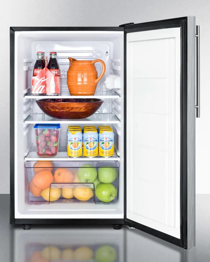 Summit FF521BL7SSHV Commercially Listed 20 Wide Counter Height All-Refrigerator. Auto Defrost With A Lock. Stainless Steel Door. Thin Handle. And Black Cabinet