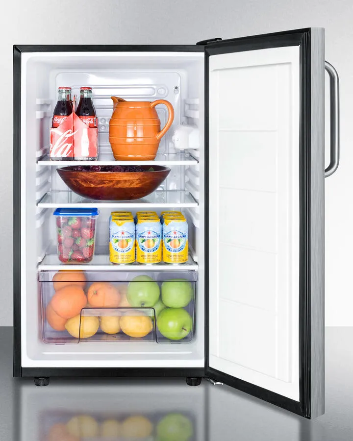 Summit FF521BL7SSTB Commercially Listed 20 Wide Counter Height All-Refrigerator. Auto Defrost With A Lock. Stainless Steel Door. Towel Bar Handle. And Black Cabinet