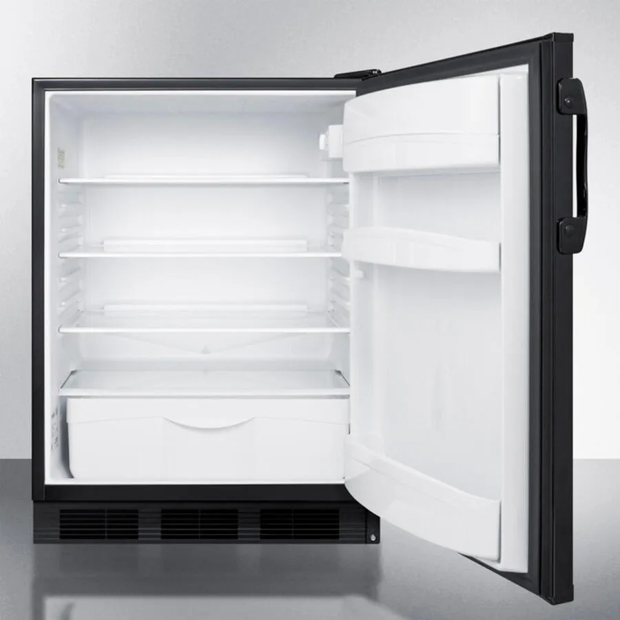 Summit FF6B7ADA Ada Compliant Commercial All-Refrigerator For Freestanding General Purpose Use. With Automatic Defrost Operation And Black Exterior